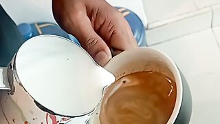 Latte art, Barista training. Art Coffee morning