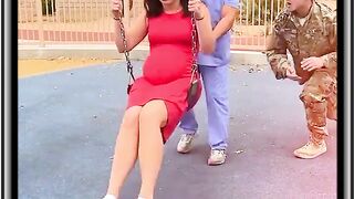 Pregnant wife turns around and sees her military husband for the first time in 8 months!❤️ #shorts