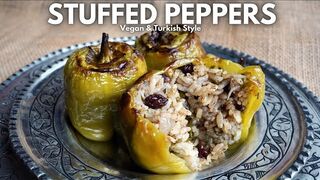 Vegan Turkish Stuffed Peppers, Oven - Baked - Zeytinyagli Biber Dolmasi