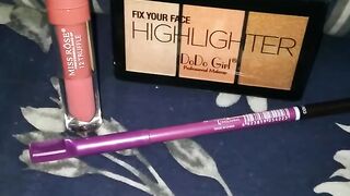 Low price |Miss rose lipgloss|, |eyebrow pencil ||and|| highlighter palette review |