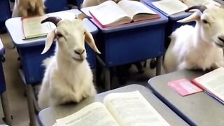 The goat now wants to be educated, so the goat now goes to school
