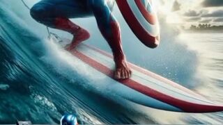 superheroes surfing in tsunami wave  part 1???? ALL Characters (Marvel & DC) #avengers #dc #ai #shorts
