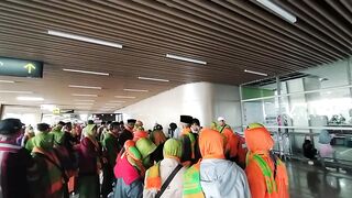 Umrah departure queue at Juanda Airport, Surabaya