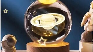 3D Planet Crystal Ball,3D Crystal Ball Night Lamp, Romantic Universal Planet Sphere with Wood LED