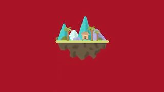 Floating Island With Red Background