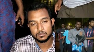 ঢাবি ছাত্রলীগ নেতার গলায় জুতার মালা পরানো হয়েছে।