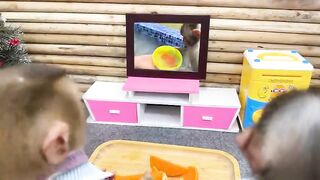 Monkey Baby Bim Bim Drives To The Pool And Opens Surprise Eggs With Puppy in the garden