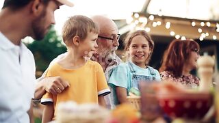 Family enjoy food