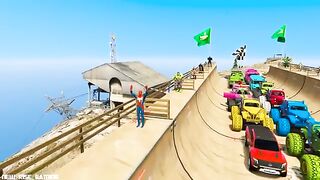 SPIDERMAN CARS Monster Trucks Mega Rampa Challenge ! SUPERHERO HULK Iron Man Goku Racing - GTA V