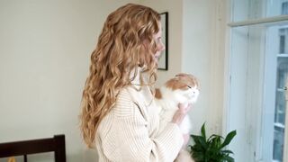A Woman Love with her Cute Cat/Kitten