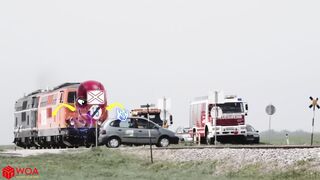 Train Crash  Monster Trains Crush Cars on Railroad