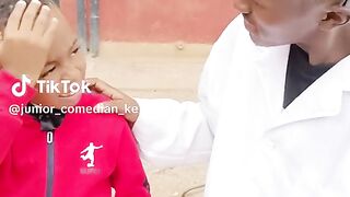Young boy mocking a old man