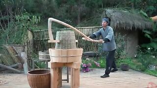 Making the Ancient Rice-Grinding Soil Rice Huller Restoring the Soil Rice Huller in TianGongKaiWu