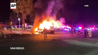 San Diego police officer killed, another critically injured in crash with fleeing car.