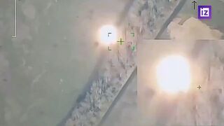 Russian high-precision artillery ammunition Krasnopol strike on Ukrainian armored vehicles and a position