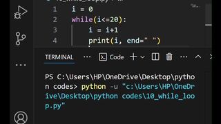 Print number 1 to 20 by  while loop in python programming