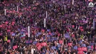 Vice President Kamala Harris briefly addresses crowd at Democratic National Convention