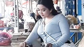 calm girl in the market