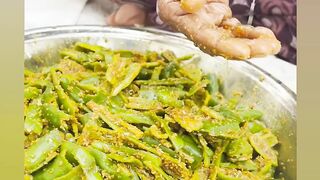 Green chilli achar, grandma making green chilli achar