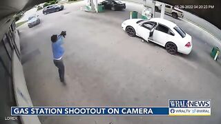 Caught on Camera- Gas station shootout in Henderson, North Carolina goes viral