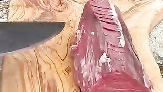 Grilling Beef by the Riverside - A Peaceful Nature Cooking Experience