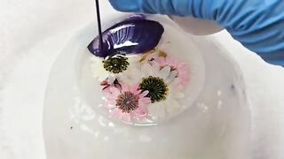 Pressed Flower and Resin Bowl with Purple and Pearl!