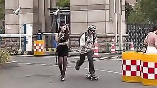 handsome guy with all his girlfriends driving motorbikes