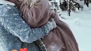 snow falling and romantic
