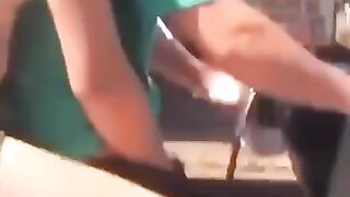 Couple Enjoying on Bike in Public