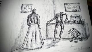 A show down between very darkman and the clergy man