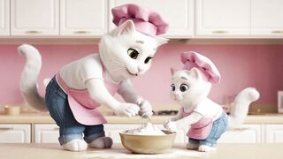 Sweet Moments： The Duo's Strawberry Cake Creation????????????#catlover  #midjourney #catlover #cutec