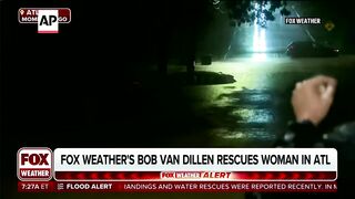 Fox reporter rescues woman stranded in flood caused by Hurricane Helene.