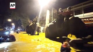 Elephants help in flood relief efforts in northern Thailand.