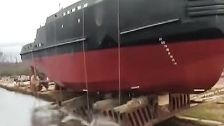 Scene of a ship first landing at sea