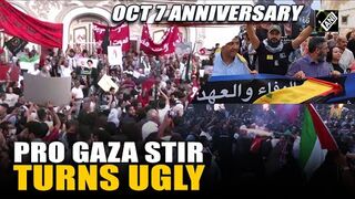 Violent clashes erupt bw supporters of Palestine Tunisian Police on Oct 07 anniversary Israel War
