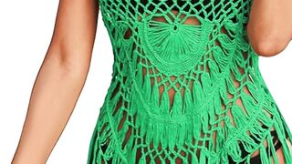 Ekouaer Beach Swimsuit Cover Up Women Crochet Bikini Coverups Summer Pool Swimwear Tassel Dress