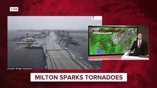 Hurricane Milton_ Tornado sweeps over bridge during meteorologist_s live report