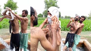 Village tubewell bathing