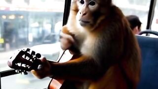 Viral Monyet Main Gitar di Bus