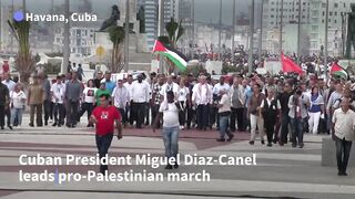 Cuban president leads pro-Palestinian march in Havana .