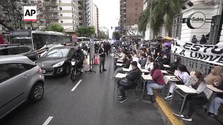 Argentine students attend classes on the streets to protest budget cuts.