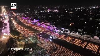 India celebrates Diwali by lighting a record number of earthen lamps.