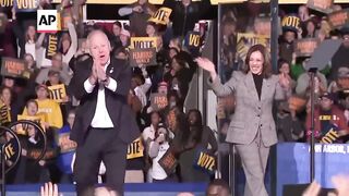 Kamala Harris and Tim Walz rally together in Michigan.
