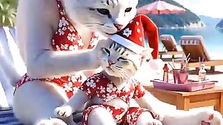 Mother cat and kitten sea adventure #cat #kitten #catlover #cute #smartcat #catshorts #ai #cutecat