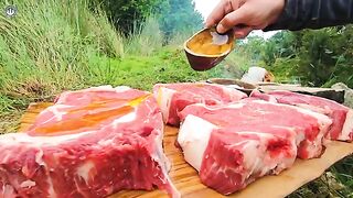 Cooking MOUTHWATERING Steaks on Stones (The Primitive Way!!) | ASMR Relaxing Cooking