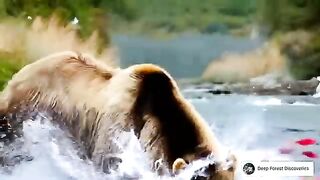 Bear catches red salmon.