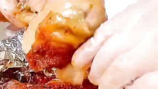 Eating Whole Chicken With Spicy Noodles