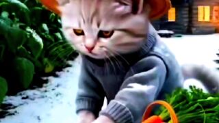 Cat cooking food and cat is working