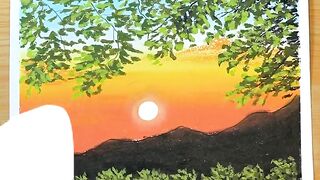 how to draw a sunset scenery using crayons = Step by step guide