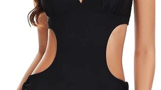Women's Halter Cutout One Piece Swimsuit Mesh Monokini Bathing Suit